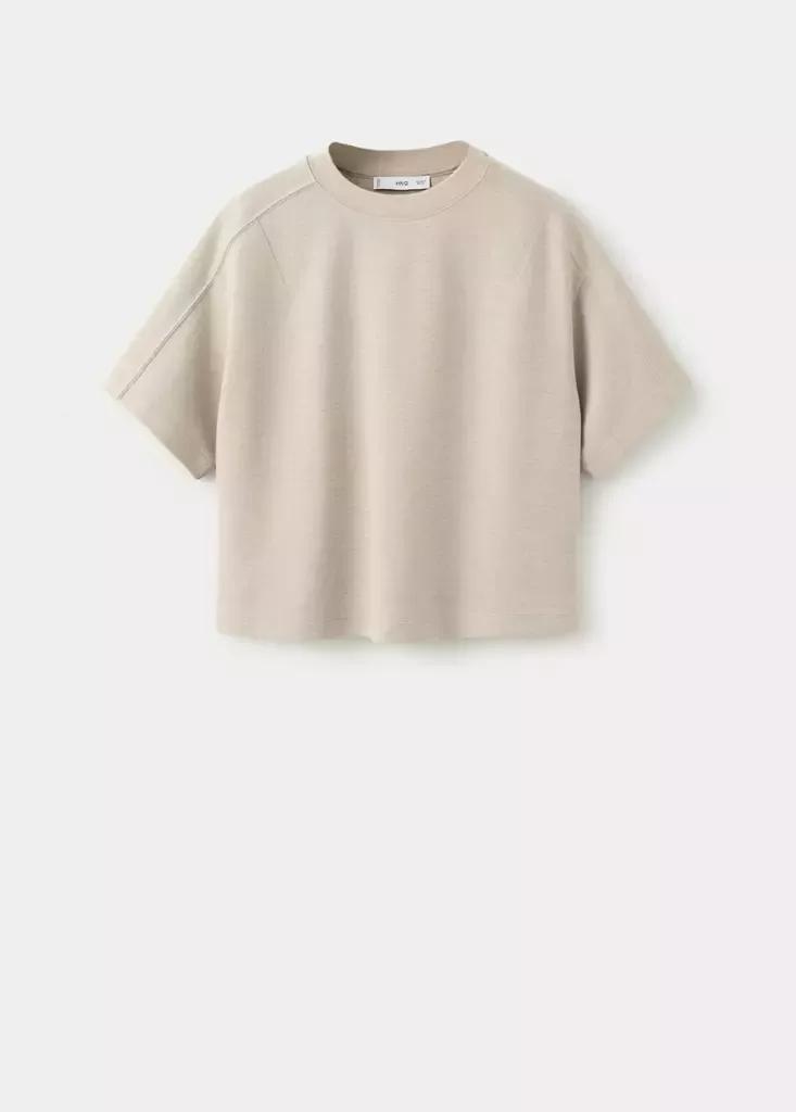Beige Seam Detail T-Shirt, Light Beige, large image number 6