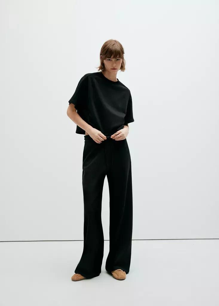 Black Seam Detail T-Shirt, Black, medium