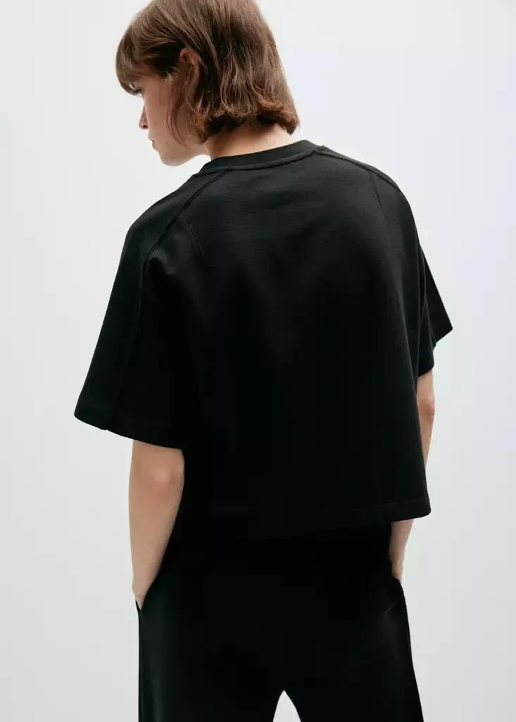 Black Seam Detail T-Shirt, Black, medium