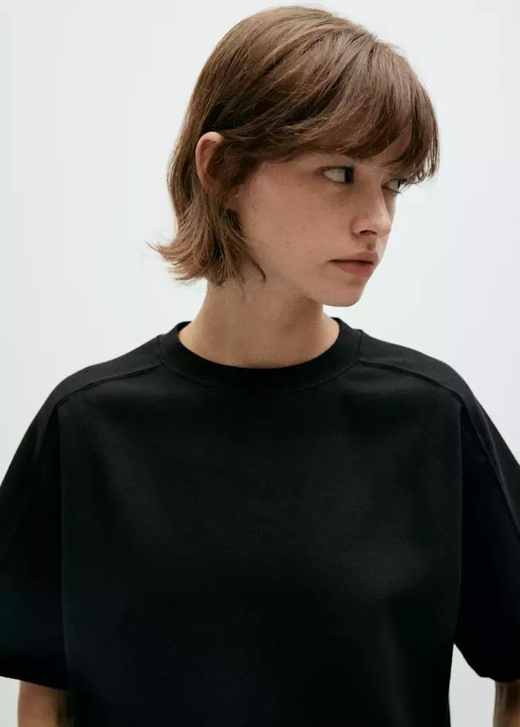 Black Seam Detail T-Shirt, Black, large image number 3