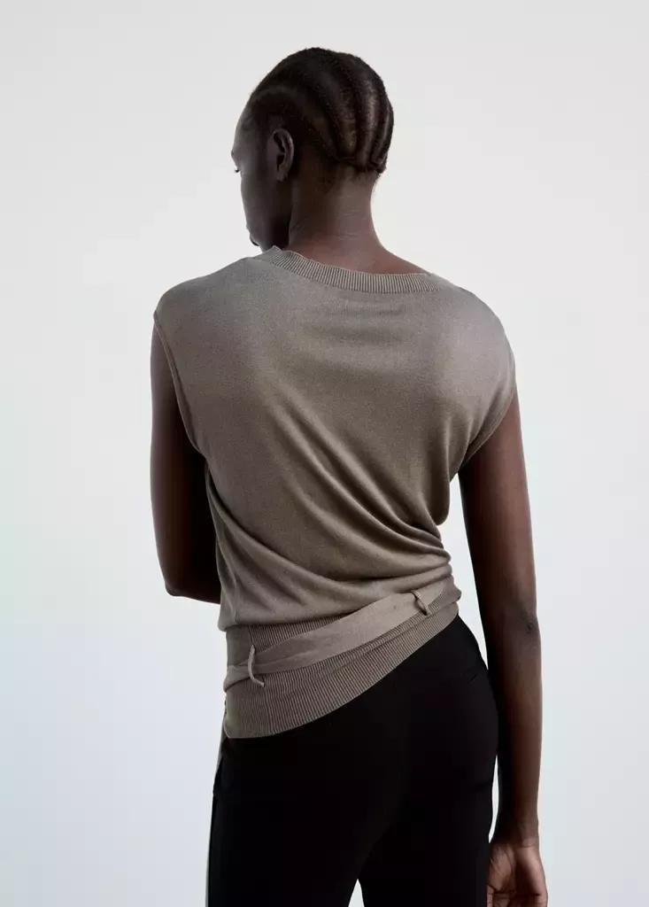 Brown Belted Knitted Waistcoat, Medium Brown, medium