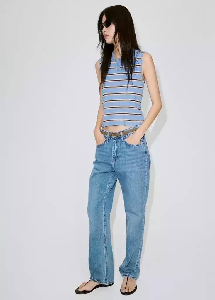 Blue Ribbed Striped Gilet, Medium Blue, large image number 0