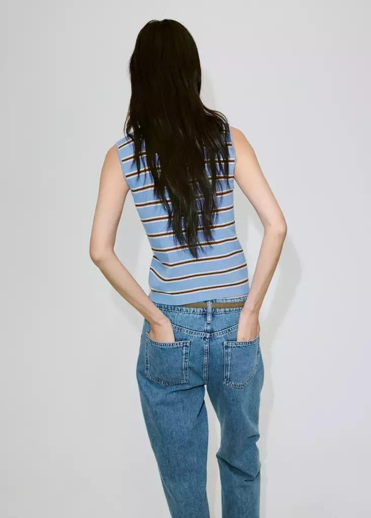 Blue Ribbed Striped Gilet, Medium Blue, medium