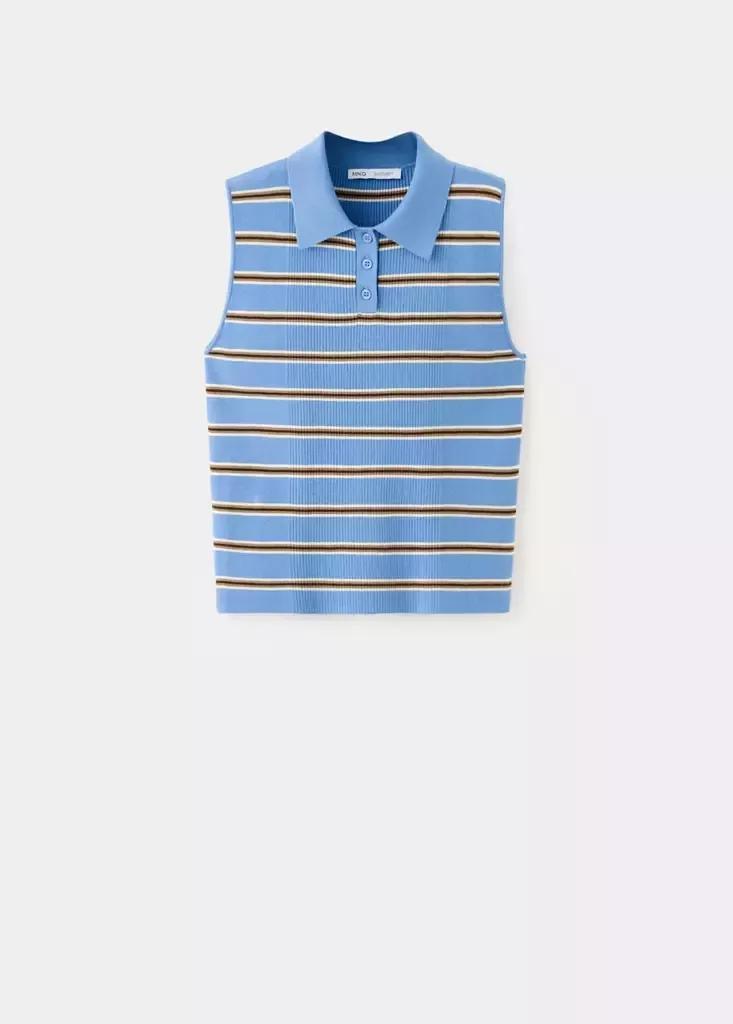Blue Ribbed Striped Gilet, Medium Blue, large image number 4