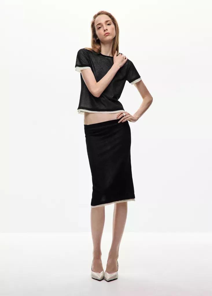 Black Short-Sleeved Combined Sweater, , medium