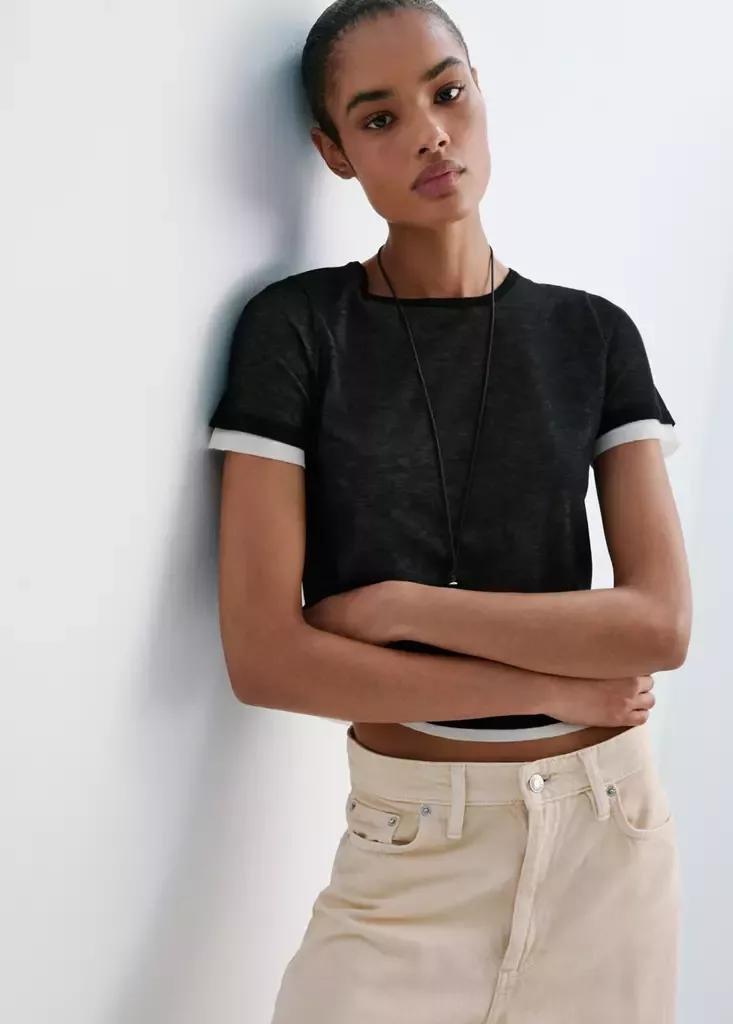 Black Short-Sleeved Combined Sweater, , large image number 5