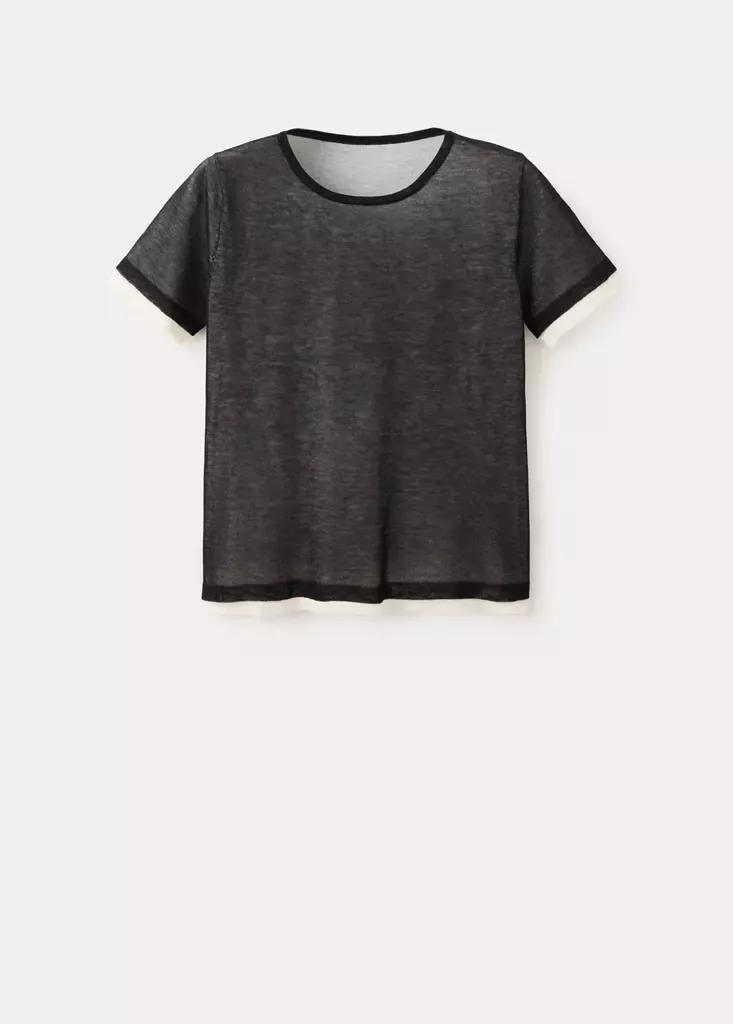 Black Short-Sleeved Combined Sweater, , large image number 6