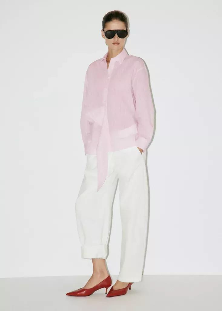 Pink Striped Blouse With Bow Detail, , medium