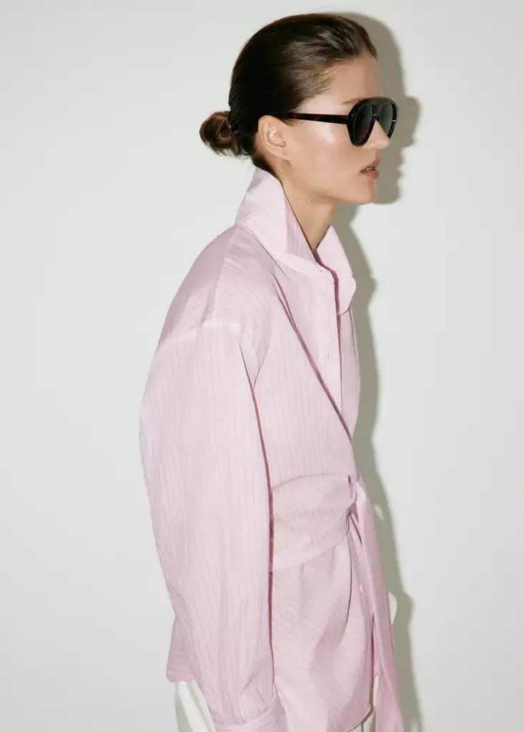 Pink Striped Blouse With Bow Detail, , medium