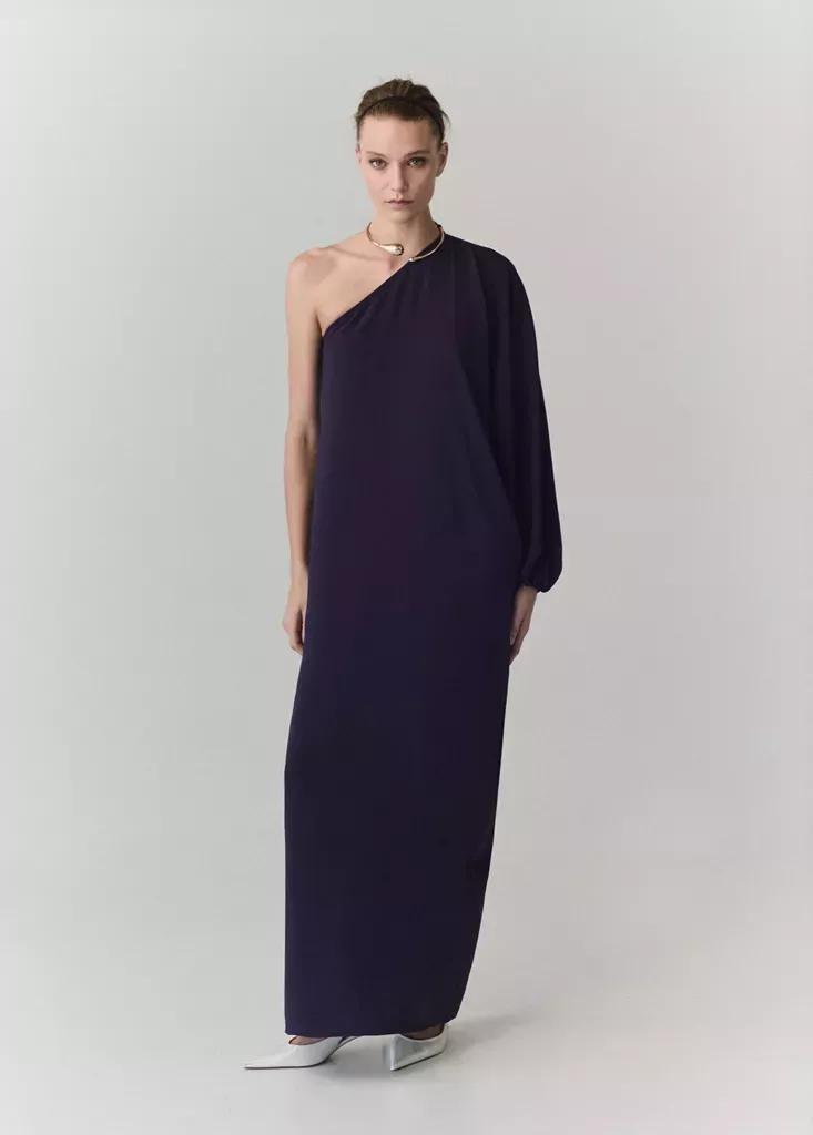 Blue Asymmetric Dress With Necklace, Medium Blue, medium