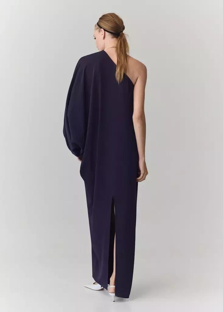 Blue Asymmetric Dress With Necklace, Medium Blue, medium