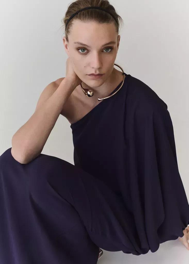 Blue Asymmetric Dress With Necklace, Medium Blue, large image number 3