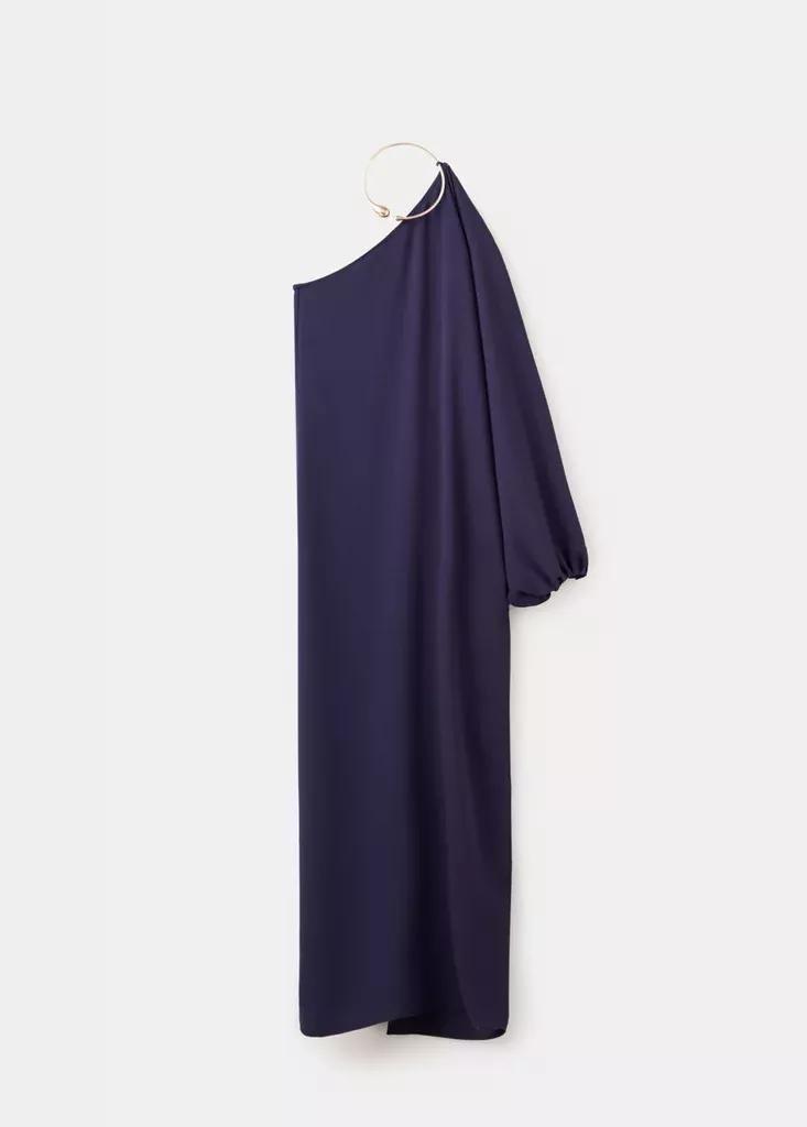 Blue Asymmetric Dress With Necklace, Medium Blue, large image number 4