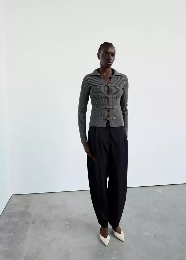 Grey Ribbed Duffle Cardigan, , large image number 0