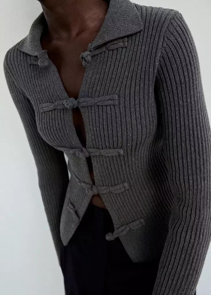 Grey Ribbed Duffle Cardigan, , large image number 3