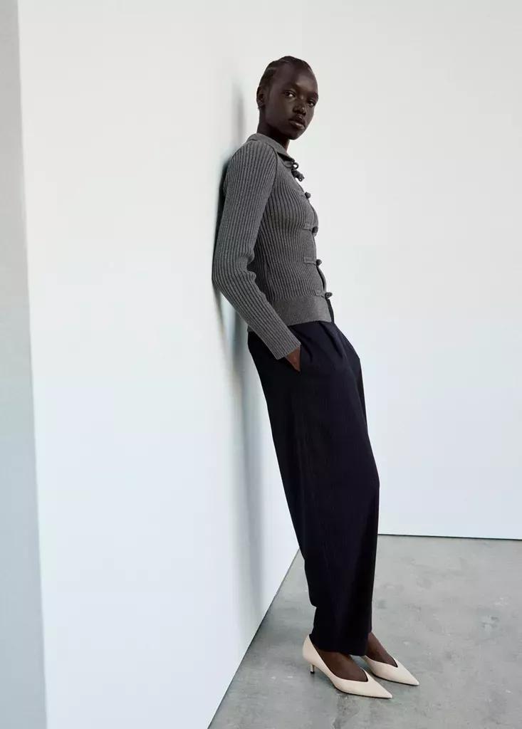 Grey Ribbed Duffle Cardigan, , large image number 4