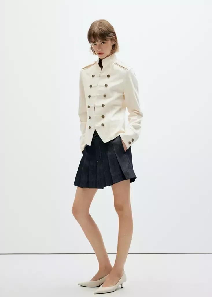 Navy Pleated Denim Skirt, Open Blue, large image number 1