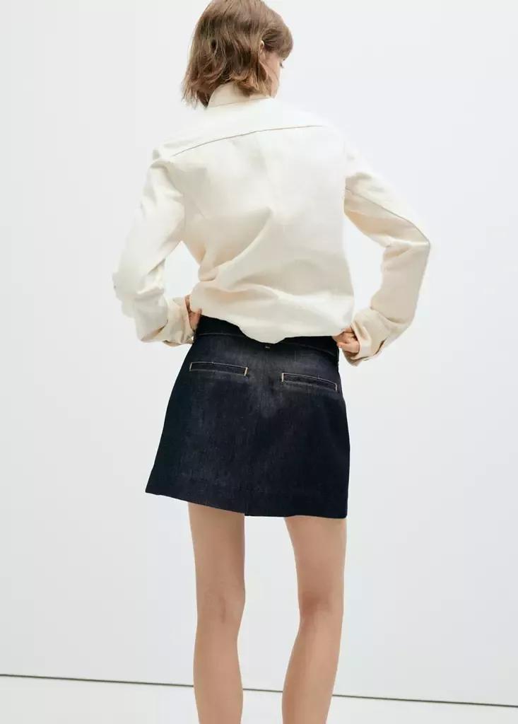 Navy Pleated Denim Skirt, Open Blue, large image number 2