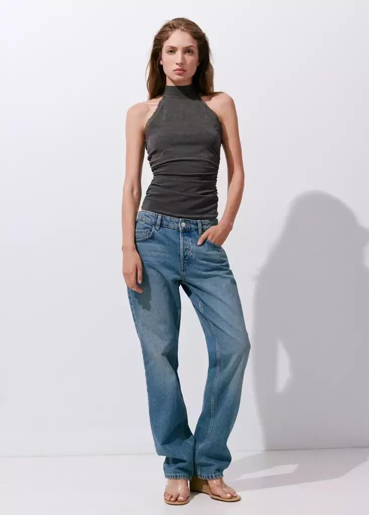 Grey High Neck Top With Lace Details, Grey, large image number 0