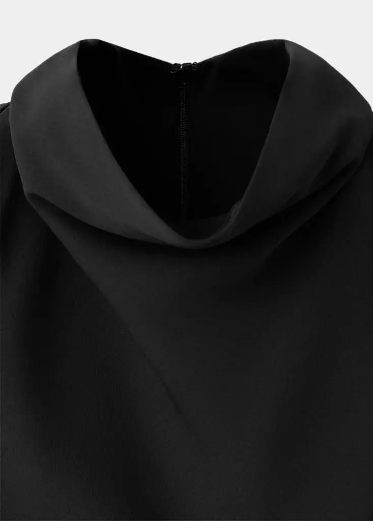 Black Ruched Dress With Draped Neckline, , large image number 5