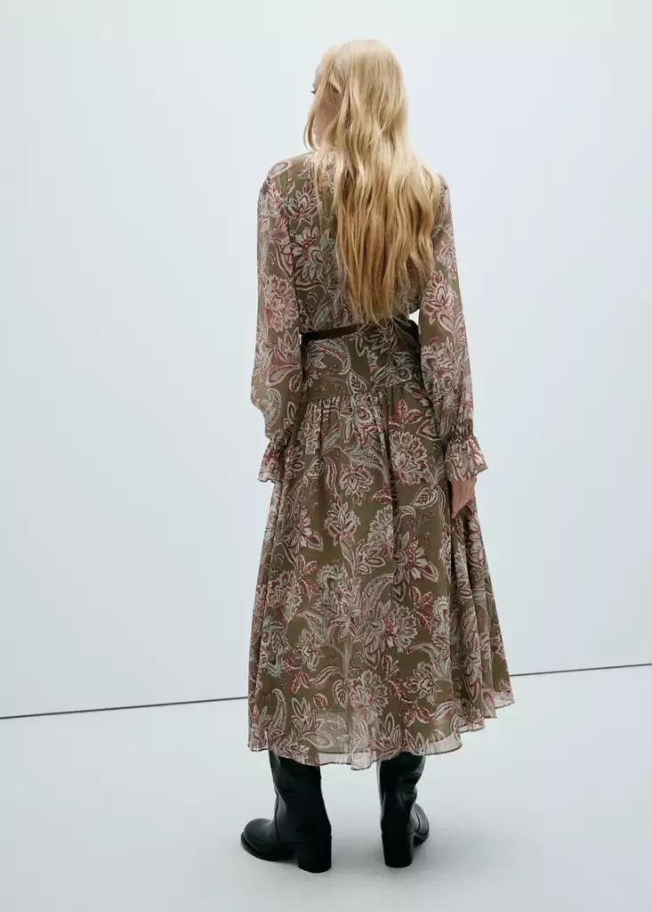 Green Floral Textured Dress, , medium