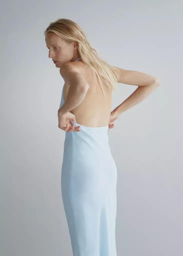 Blue Draped Halter Dress, , large image number 3