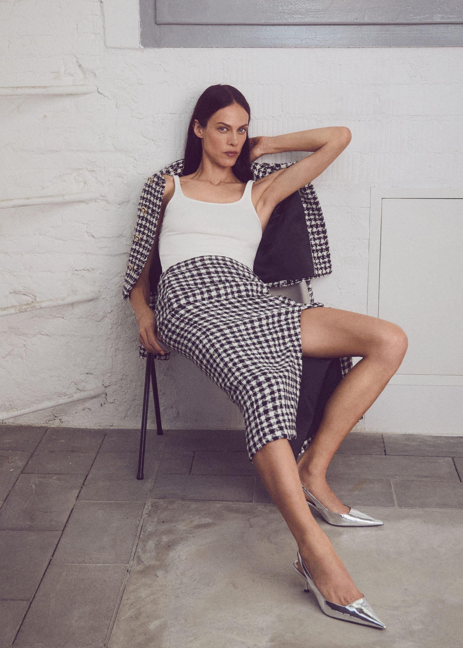 Black Houndstooth Pencil Skirt, , large image number 1