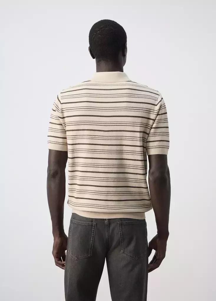 Beige Cotton Blend Striped Knit Polo, Light Beige, medium