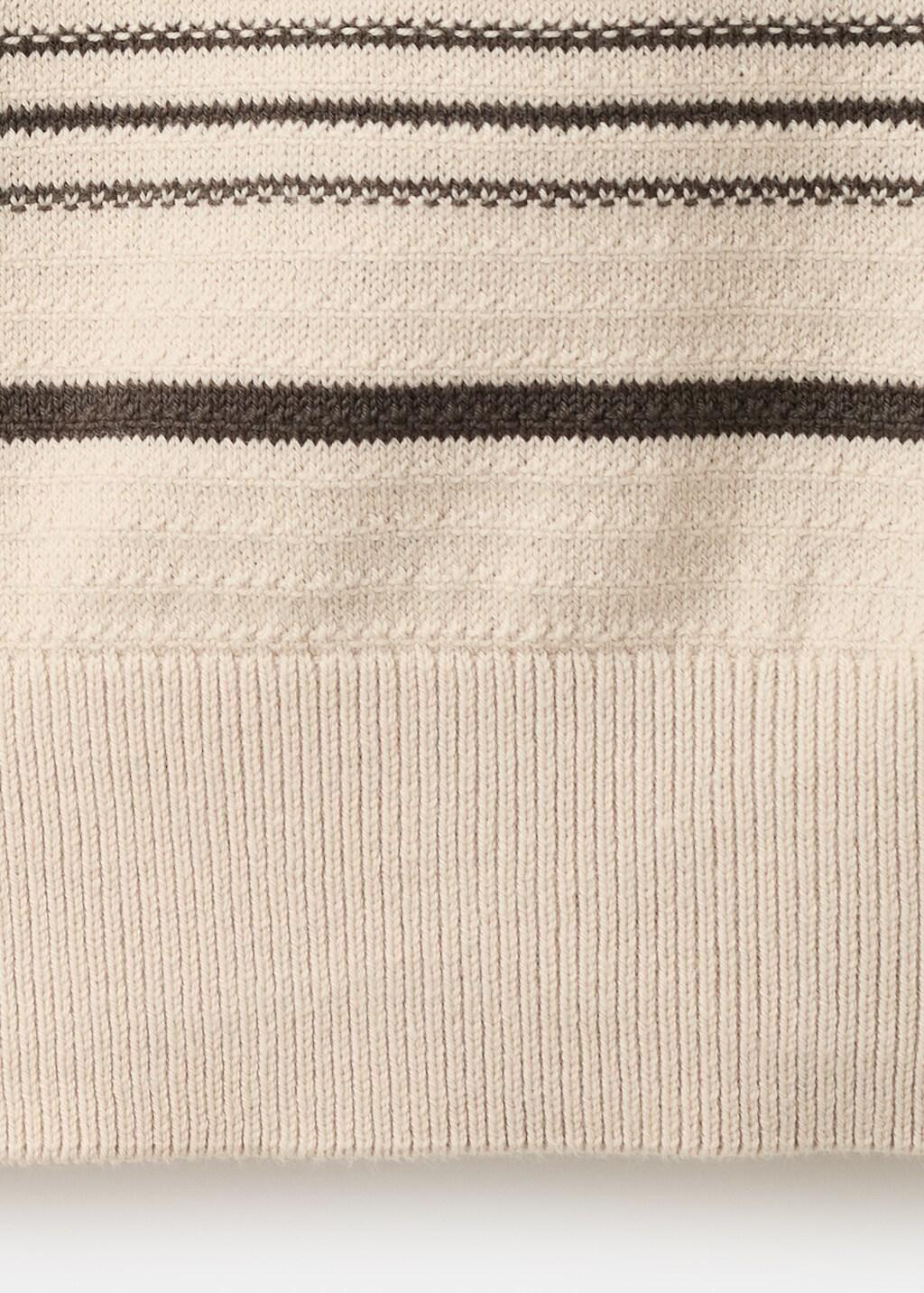 Beige Cotton Blend Striped Knit Polo, Light Beige, large image number 3
