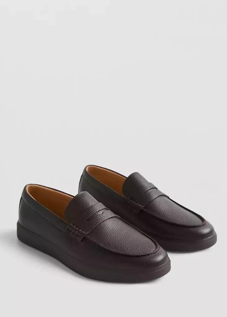 Brown Leather Penny Loafers, , medium