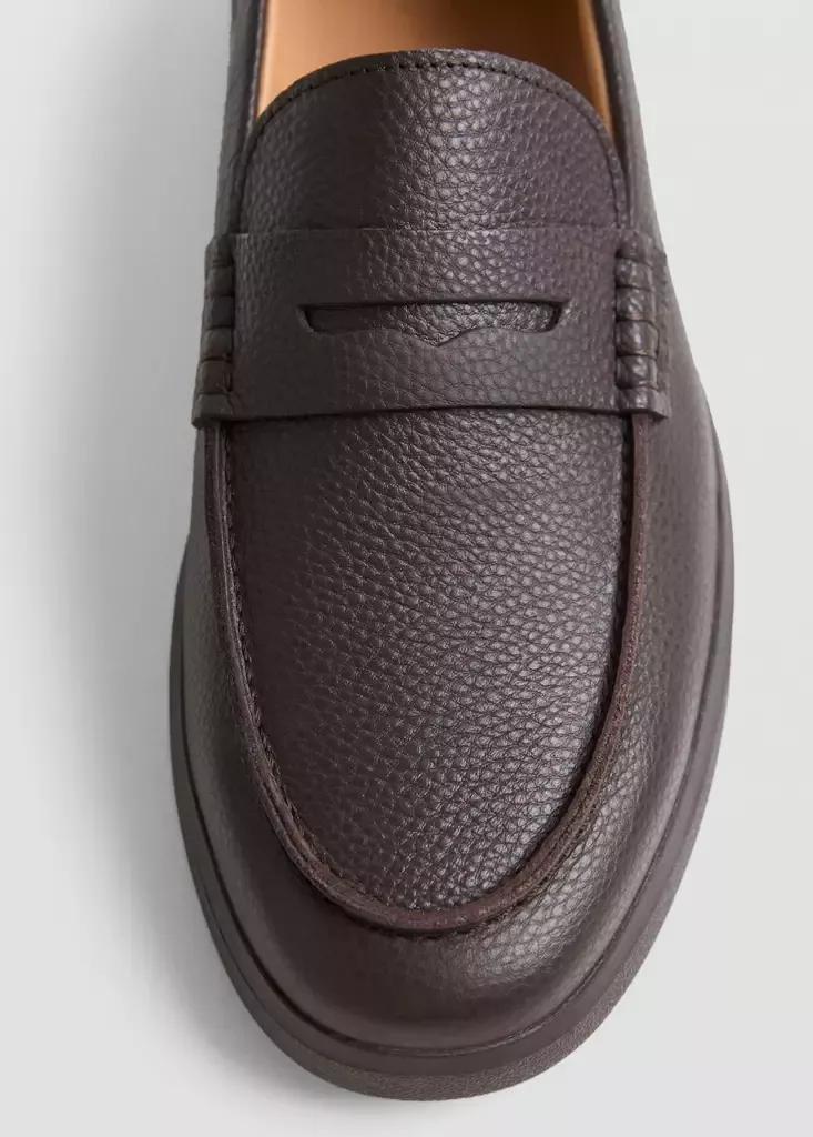 Brown Leather Penny Loafers, , large image number 3
