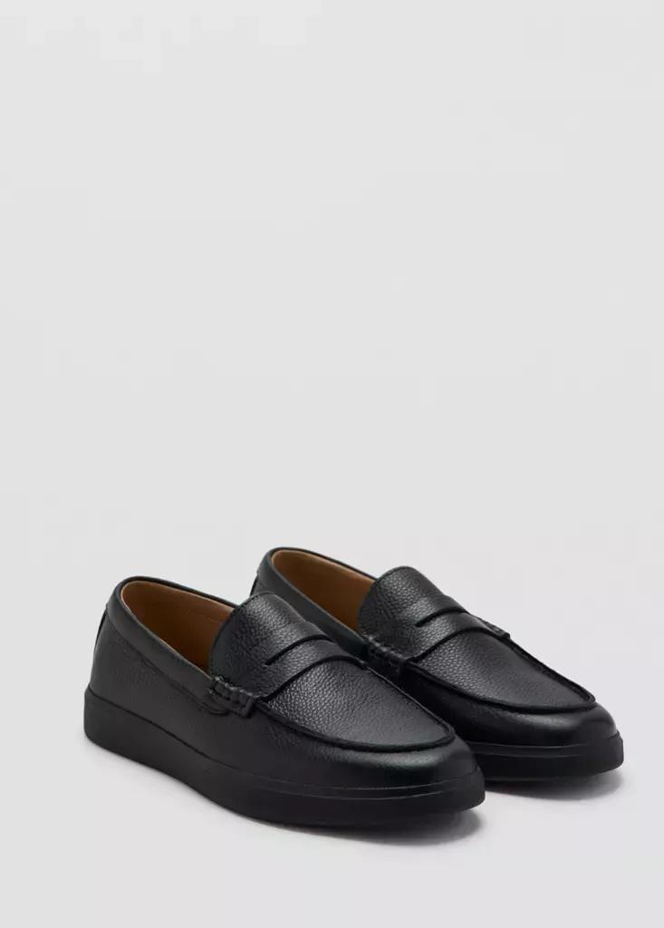 Black Leather Penny Loafers, , medium
