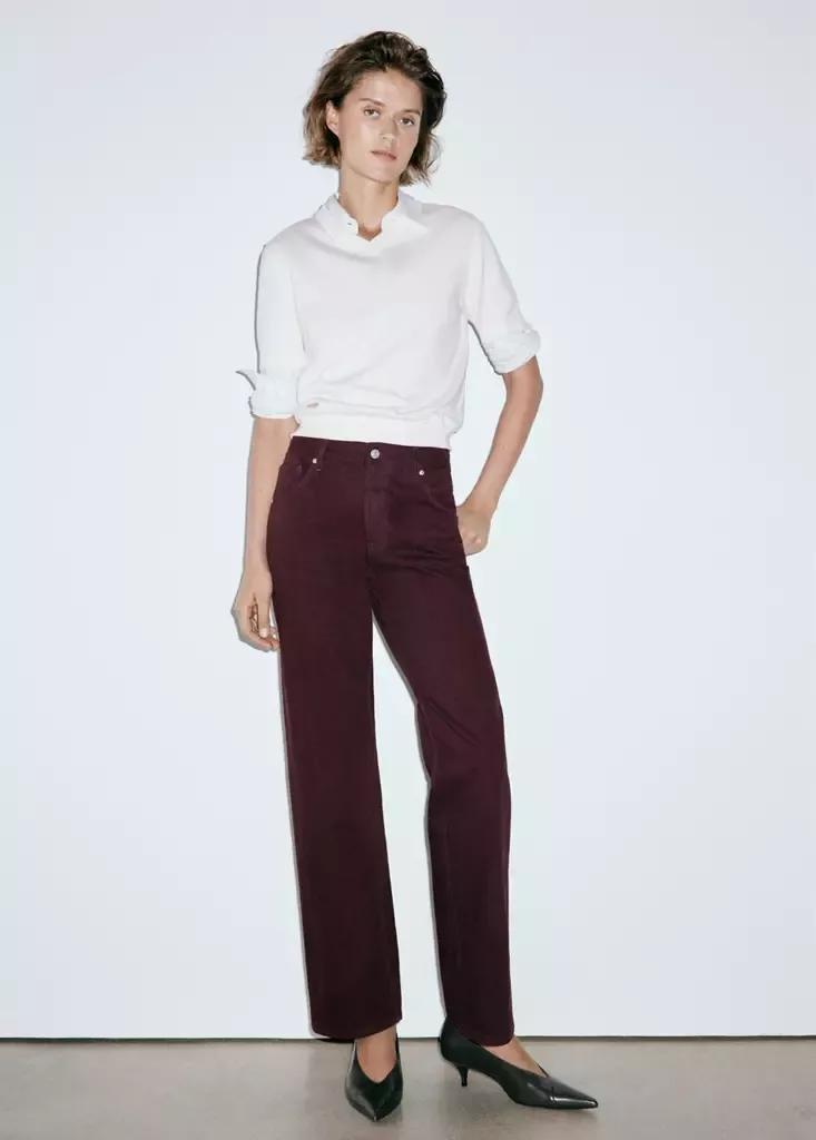 Burgundy Miami -Rise Straight-Fit Jeans, , medium