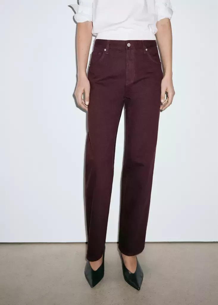 Burgundy Miami -Rise Straight-Fit Jeans, , large image number 1