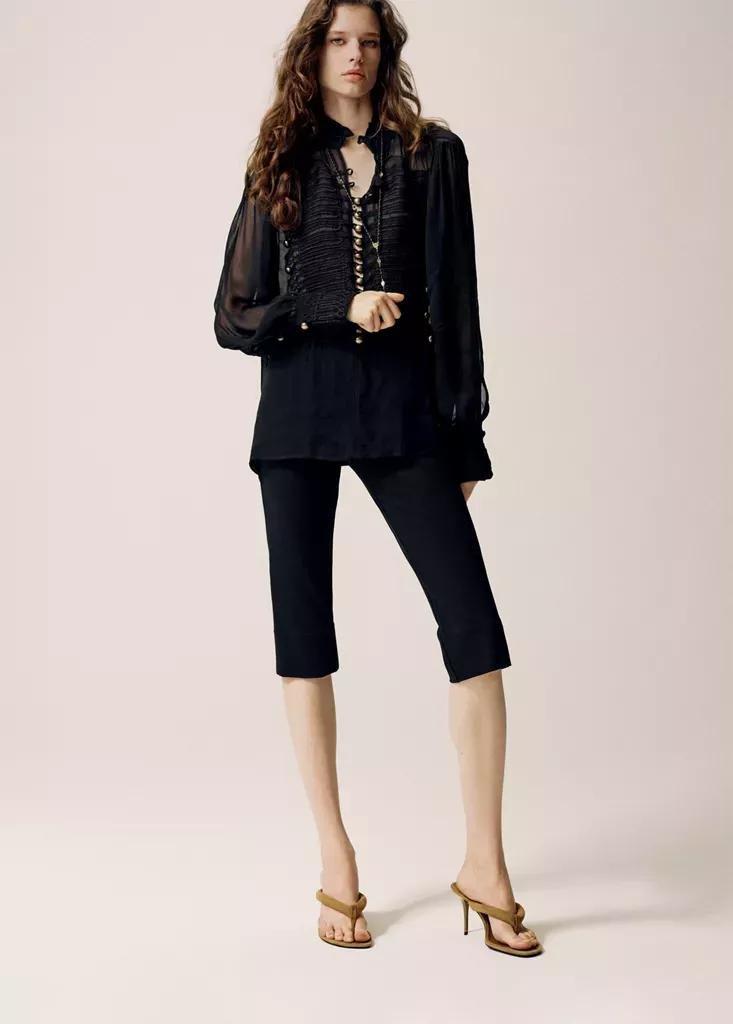 Black Chiffon Blouse With Frog Closures, Black, large image number 0