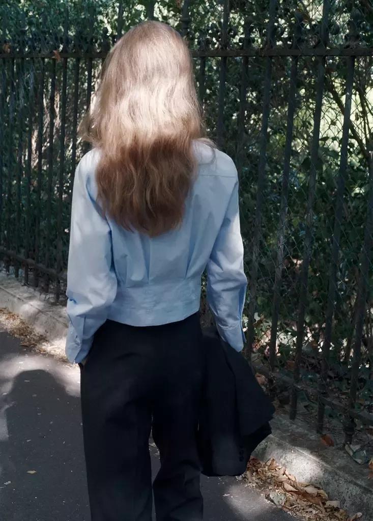 Blue Pleated Cotton Shirt, , medium