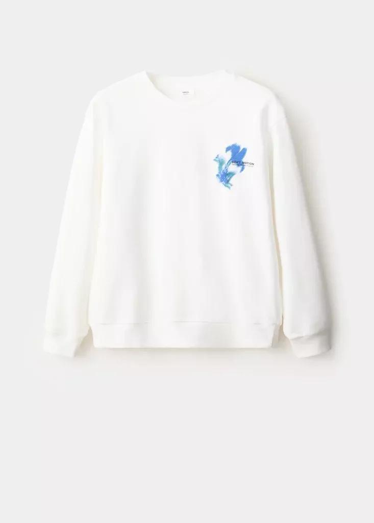White Printed 100% Cotton Sweatshirt, , large image number 5