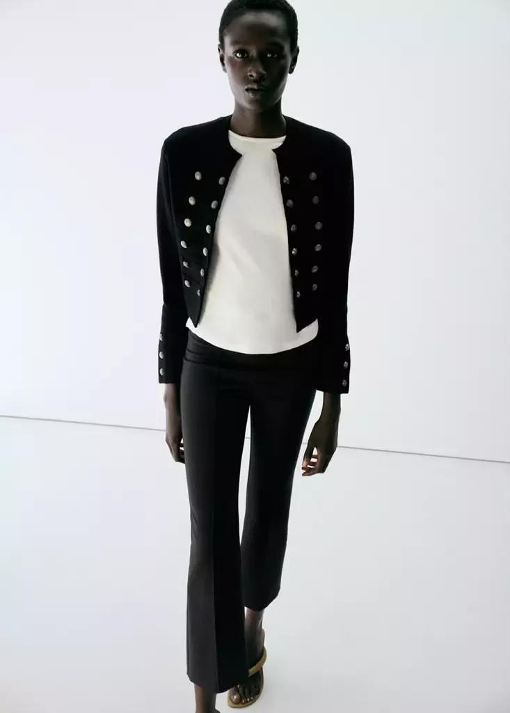 Black Straight-Leg Trousers With Seam Detail, Black, large image number 0