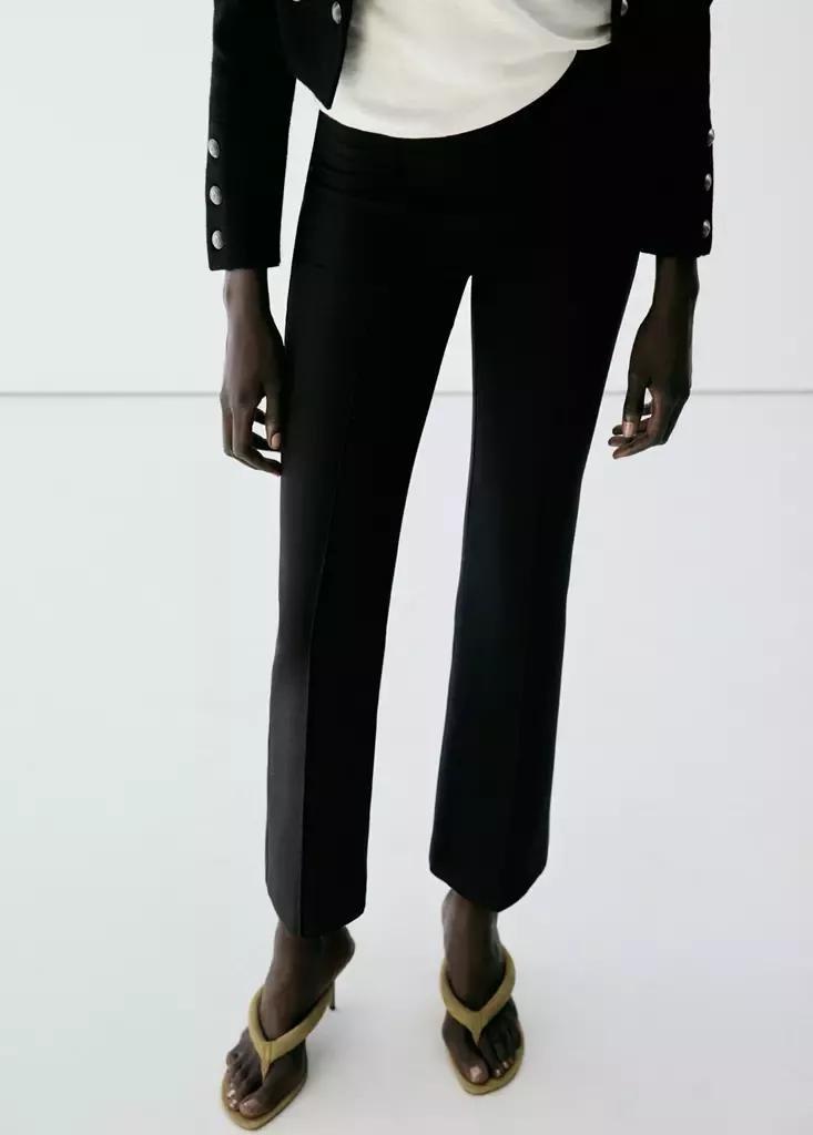 Black Straight-Leg Trousers With Seam Detail, Black, large image number 1
