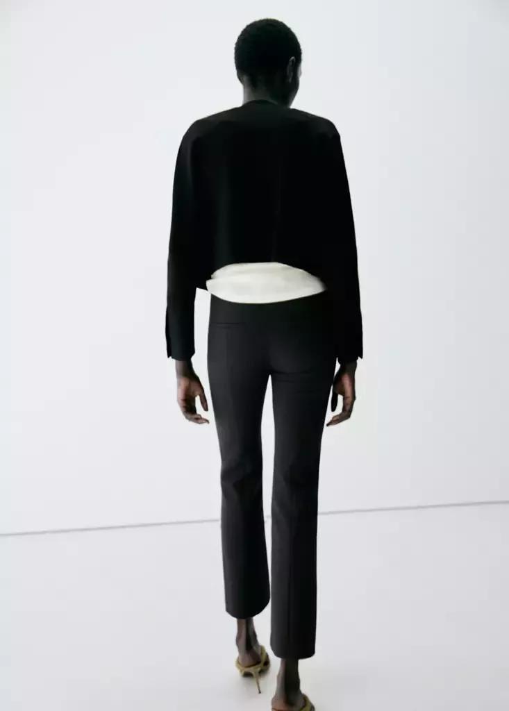 Black Straight-Leg Trousers With Seam Detail, Black, large image number 2