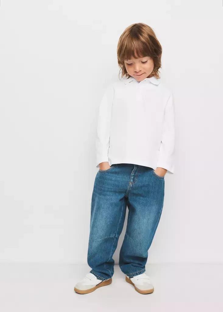 White Long Sleeves Cotton Polo, Baby Boy, , large image number 0