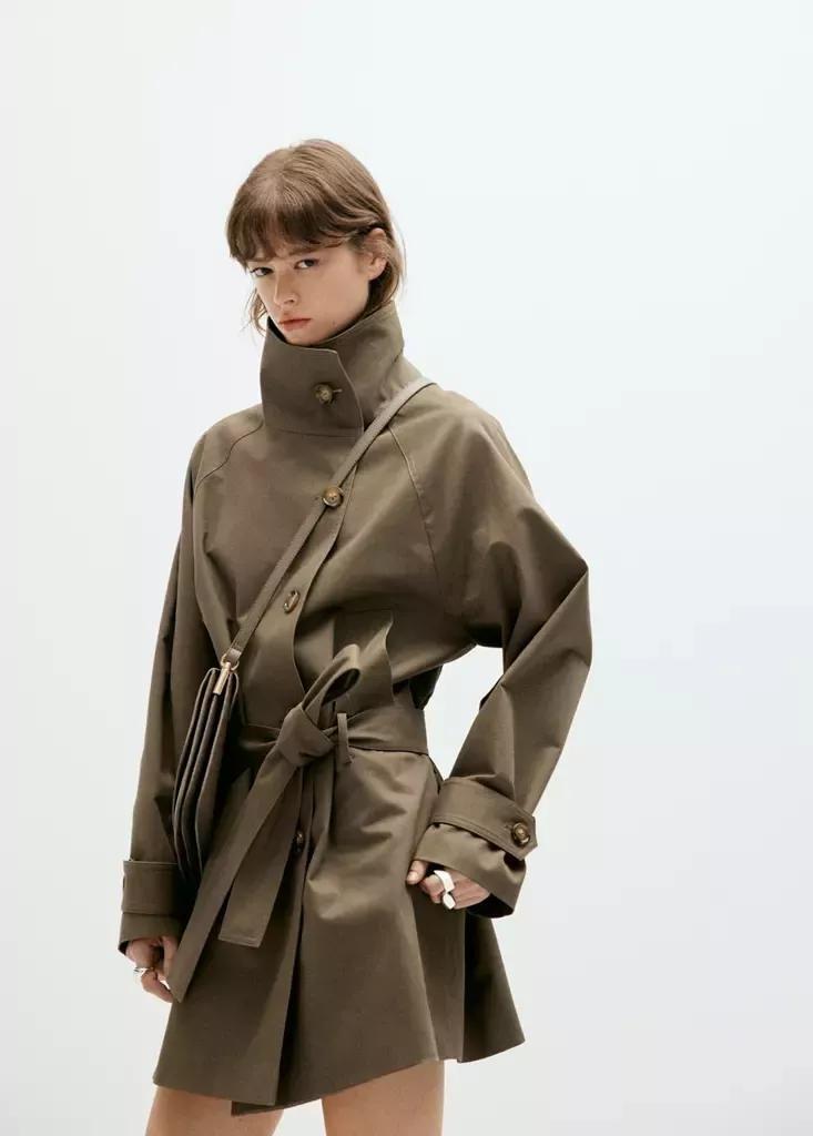 Khaki Midi Trench Coat With Belt, Beige - Khaki, medium