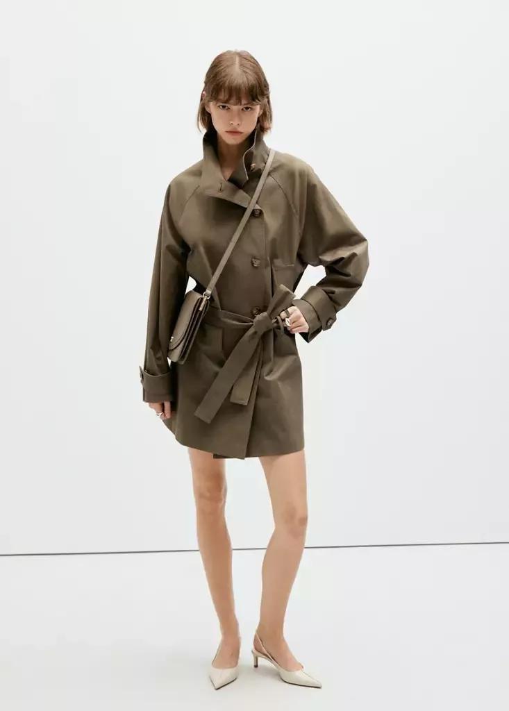 Khaki Midi Trench Coat With Belt, Beige - Khaki, large image number 1