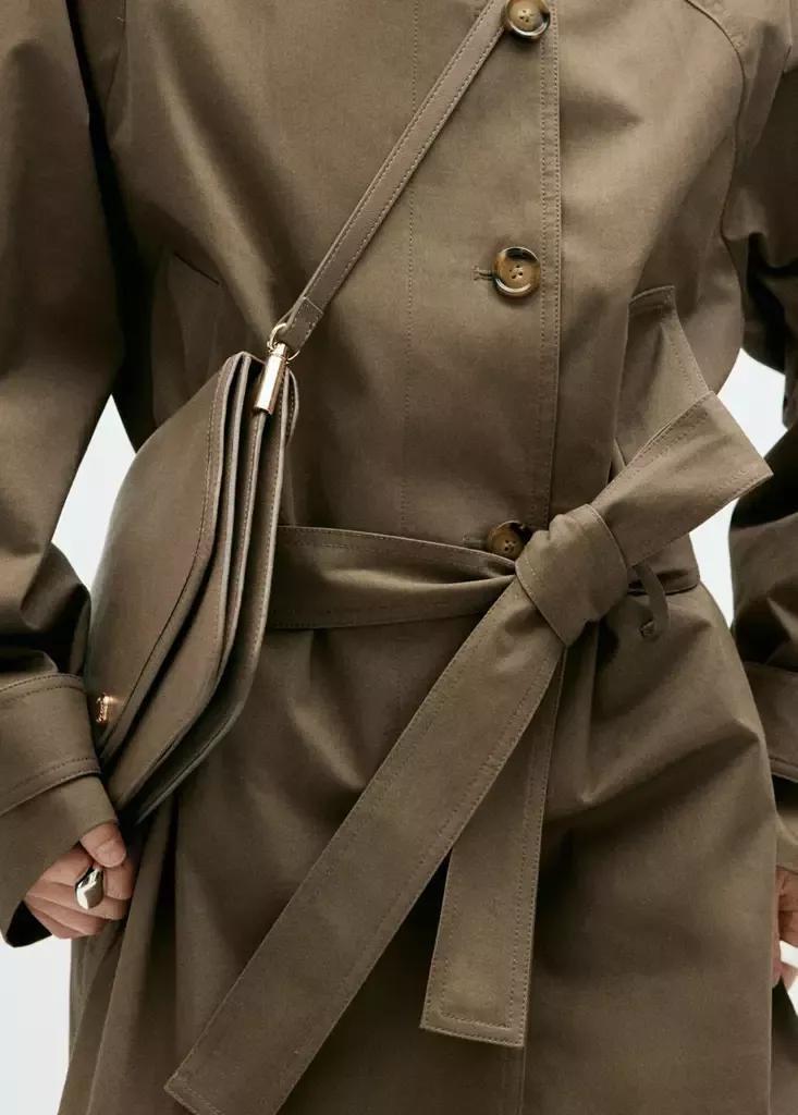 Khaki Midi Trench Coat With Belt, Beige - Khaki, large image number 4