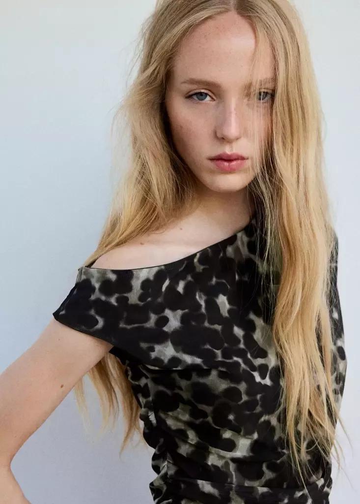 Grey Asymmetric Printed Top, , large image number 3
