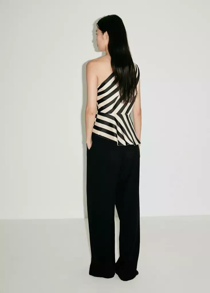 Cream Striped Asymmetrical Top, , medium