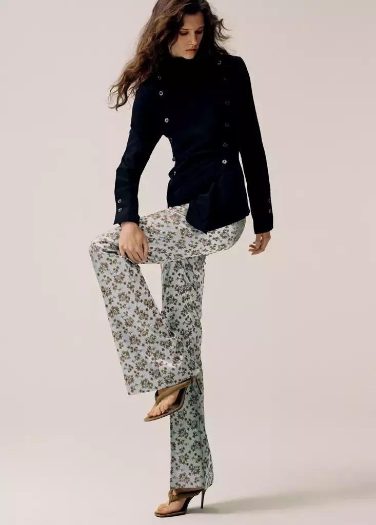 Blue Satin Jacquard Trousers, , large image number 0