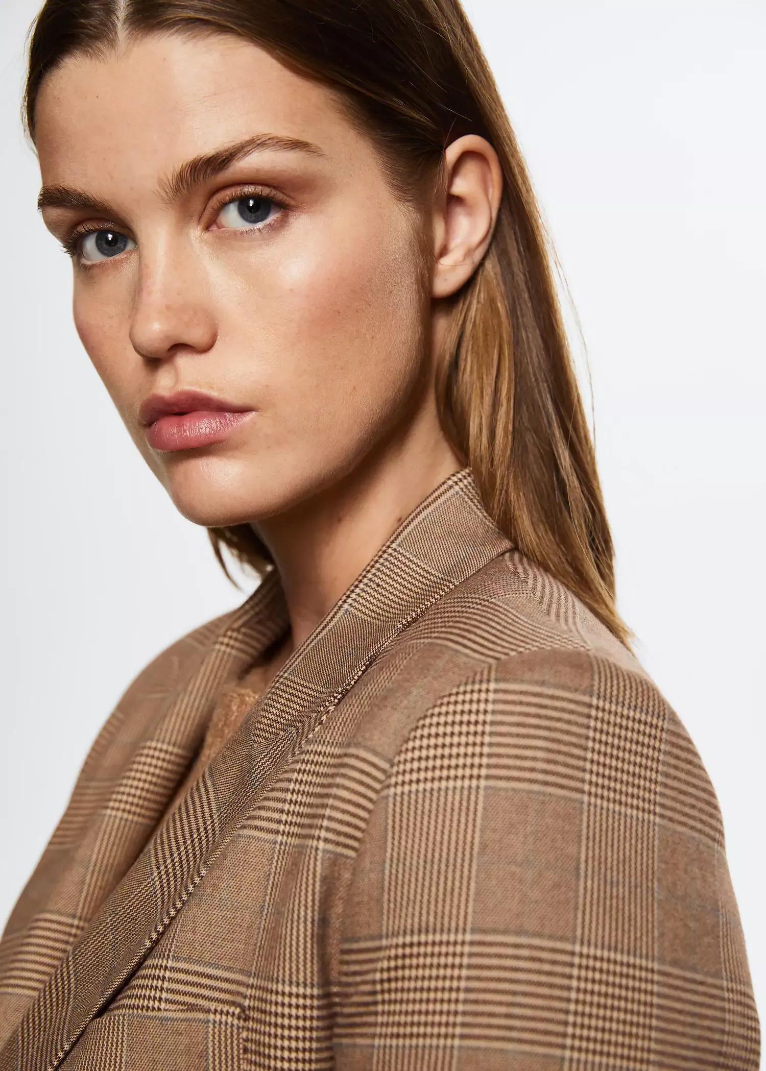 Beige Double-Breasted Check Blazer, , large image number 2