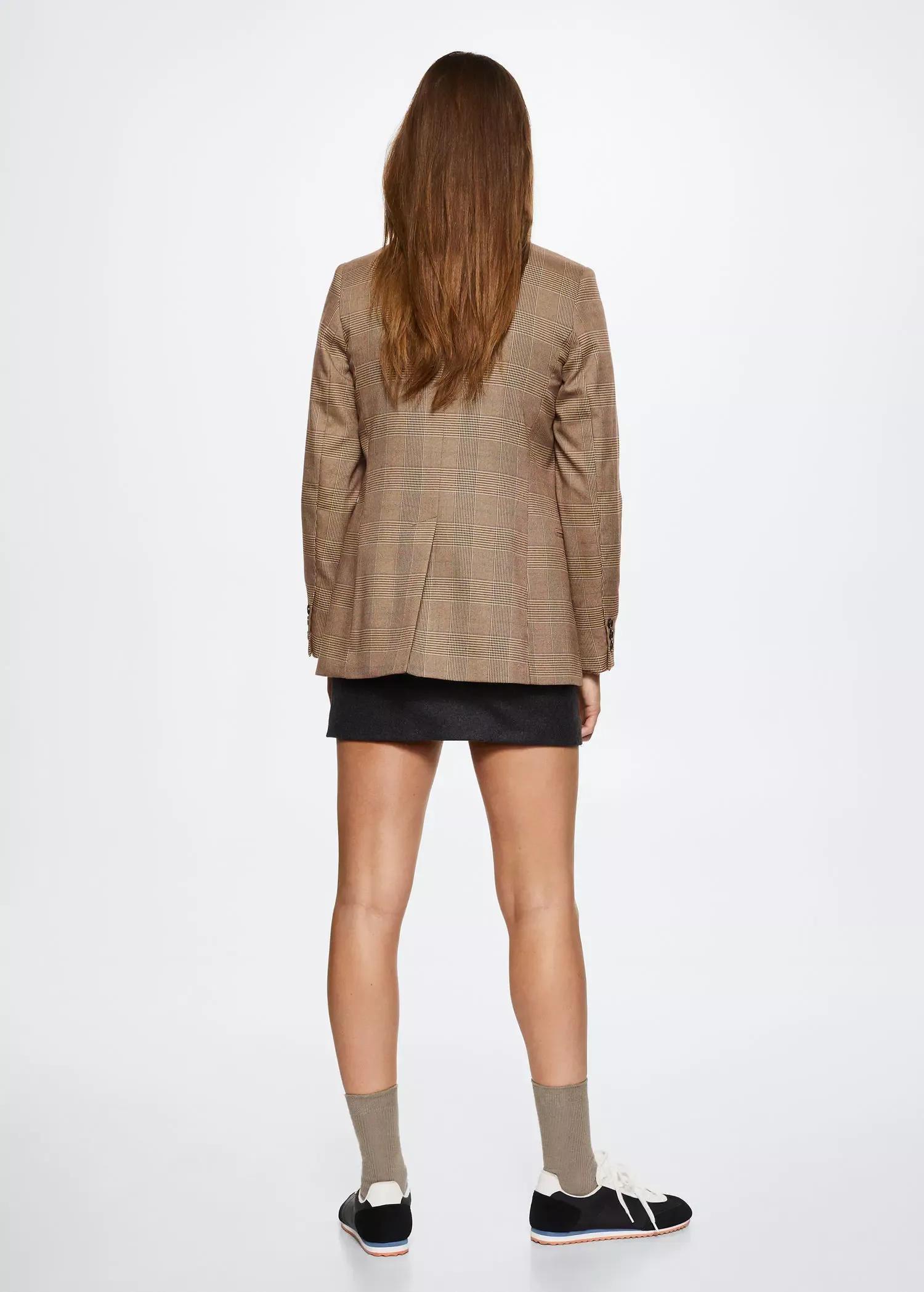 Beige Double-Breasted Check Blazer, , large image number 5
