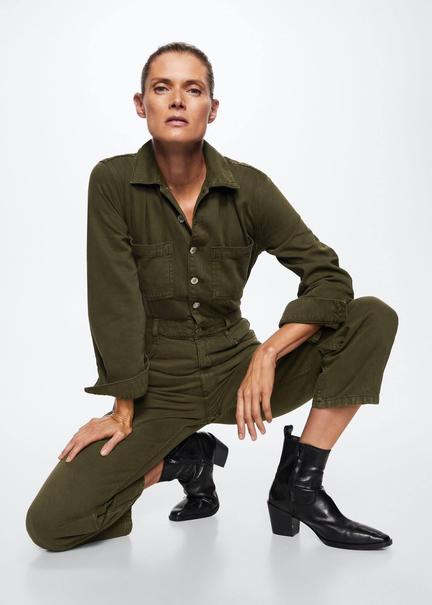 Beige Long Denim Jumpsuit, , large image number 0